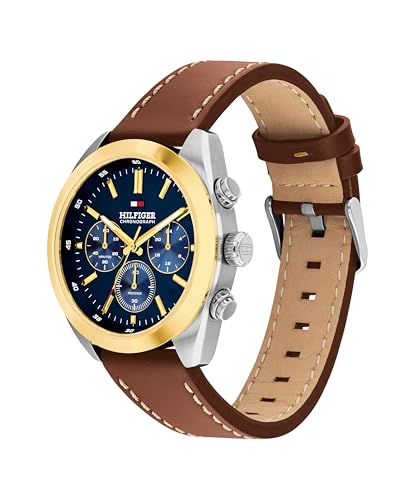 Tommy Hilfiger Men's Chronograph Quartz Watch – 40mm Stainless Steel Case, Leather Strap, Vintage-Inspired Design - Gift for Him2