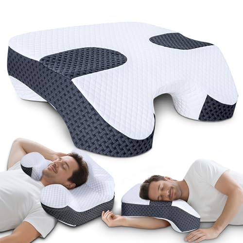 SAHEYER Side Sleeper Pillow with Arm Holes 2 in 1 Shoulder Relief System for Rotator Cuff Pain Memory Foam Pillow for Adults with 3 Arm Place Hole - for Side Back and Stomach Black