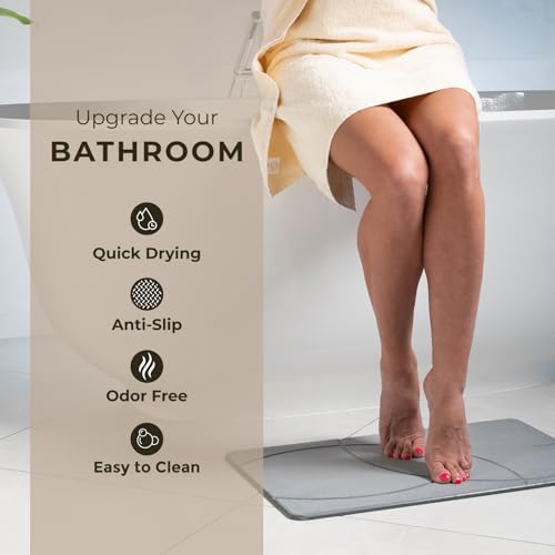 Image of TOSORO - Stone Bath Mat Diatomaceous Earth Shower Mat Non-Slip Super Absorbent Diatomite Stone Bath Mats for Bathroom Floor Quick Drying Natural Easy to Clean (23.5 x 15) - Graphite