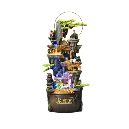 Jingzai202405 Indoor Floor Fountain 149cm High Circulating Waterfall Fountain Attracts Wealth, Retro Waterfall Fountain with Lighting for Living Rooms,Entrances Water Fountain