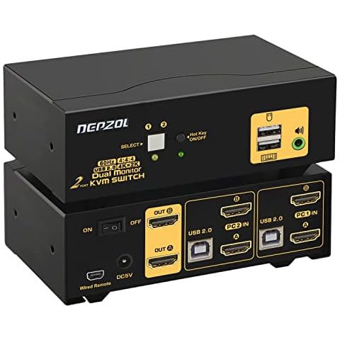 DEPZOL 2 Port HDMI Dual Monitor KVM Switch 4K 60Hz for 2 Computers 2 Extended Display with Cables, Supports YUV 4:4:4, HDCP 1.4, HDR 10, EDID, Audio, Hotkey 922HUA-1A Cover