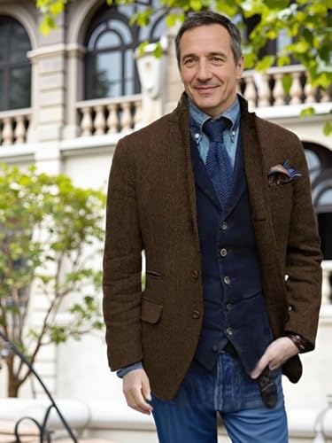 Men's Herringbone Jacket Single Breasted Tweed Blazer Suit Casual Fit Sport Coat4