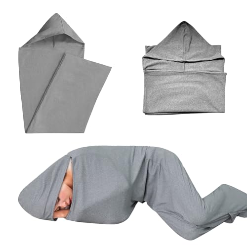 Hooded Adult Hug Sleep Pod 2-in-1 Wearable Blanket Portable Lightweight Washable Swaddle Sack for Camping Travel