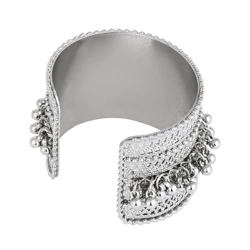 Image of I Jewels Navratri Ethnic Silver Oxidised Adjustable Afghani Ghungroo Cuff Kada Bracelet For Women