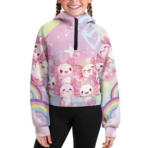 Girls Half Zip up Hoodies Casual Long Sleeve Hooded Sweatshirts for Kids Crop Tops Fleece Pullover Coat,5-14Years3