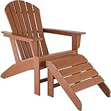 TecTake 800818 Adirondack Gartenstuhl mit Fußablage, Holzoptik, Gartensessel mit Breiten Armlehnen und Fußhocker, für Garten, Terrasse und Balkon, wetterfest (Braun | Nr. 403803)