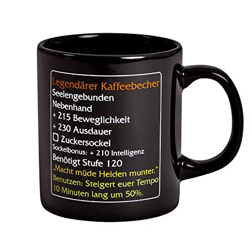 Elbenwald - Tasse Legendärer Kaffeebecher Level 120 MMO Item für World of Warcraft Fans 320ml Keramik Schwarz