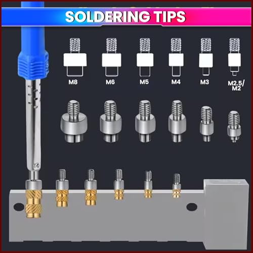 Image of amiciTools Heat Insert Nut Soldering Iron Tip Set for 3D Printing - M2 M2.5 M3 M4 M5 M6 M8 Brass Insert Installation Tools, Universal Soldering Iron Compatible Hand Tool Kit