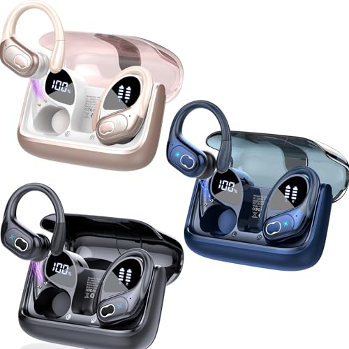 3 Sets Wireless Earbuds Sport, Bluetooth 5.4 Over Ear Buds Stereo Deep Bass Over Ear Bud with Earhooks, 75H Wireless Earphones with Mic, IPX7 Waterproof Earphone for Sports Black+Rose Gold+Blue - image 1