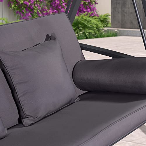 Purple Leaf Outdoor Patio Porch Swing Adjustable Backrest, 3-Seat Swing Chair With Weather Resistant Steel Frame For Backyard Front Porch Lawn, Cushion And Pillows Included, Grey #TOP6