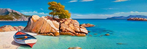 Mer paysage panorama en tableau grand format Cala Smeraldo pour décoration salon moderne