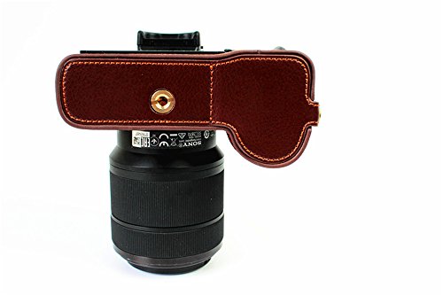Sony A7 Case, Bolinus Handmade Genuine Real Leather Half Camera Case Bag Cover For Sony Alpha A7 A7R A7S Bottom Opening Version + Hand Strap -Coffee #TOP7