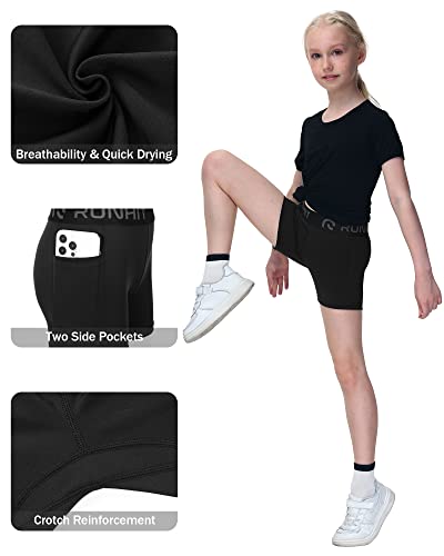 Runhit 4" Youth Girls Volleyball Shorts Spandex Girls Compression Shorts Biker Dance Kids Gymnastics Shorts with Pockets4