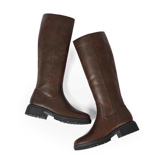 Image of VIUGJNEX Knee High Boots Women Low Heel Flat Chunky Fall Tall Riding Boots