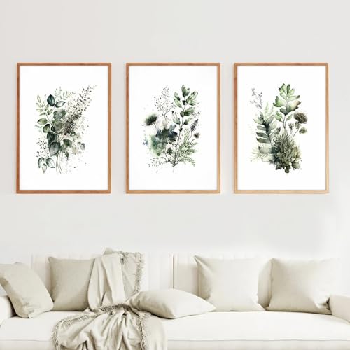Affiches de peinture florale abstraite triptyque végétal vert 50x70cm