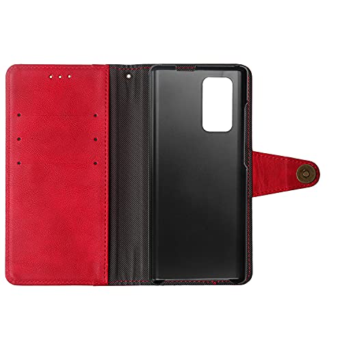 Lankashi Flip Genuine Premium Leather Phone Gel Case for LG Wing 5G 6.8" TPU Silicone Cover Etui Protective Protector Wallet Shell Bumper (Red)