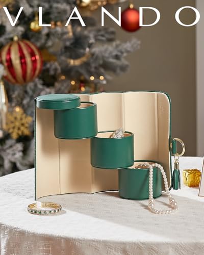 Boîte à bijoux de voyage vert petit format avec rangement bagues et colliers