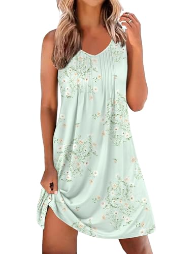 Image of Ekouaer Nightgowns for Women Sleeveless Sleep Shirt Tank Night Gown V Neck Chemise Pleated Night Shirt Soft Sleep Dress