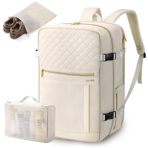 HOMIEE 22x14x9 Carry-On Luggage 50L Travel Backpack Beige