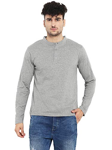 Ap'pulse Men's Long Sleeve Mandarid Collar Tshirt Grey Melange