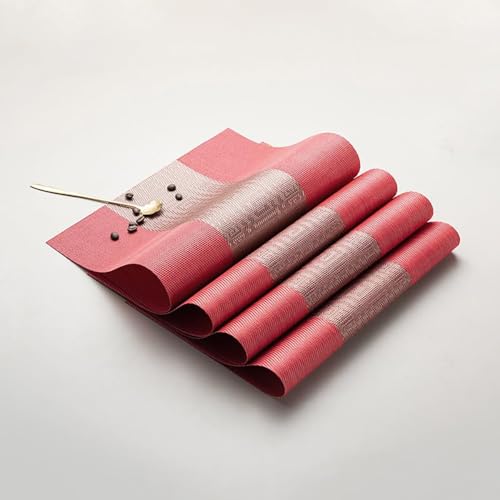 Image of YELONA Placemats Set of 8, Heat-Resistant Woven Vinyl Table Mats, Non-Slip & Washable Dining Tablemats for Kitchen & Dinner Decor, Scarlet Red (45cm x 30cm)