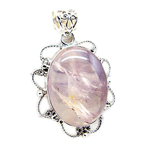 Pendentif chakra ovale en quartz rose de qualité supérieure et argent sterling