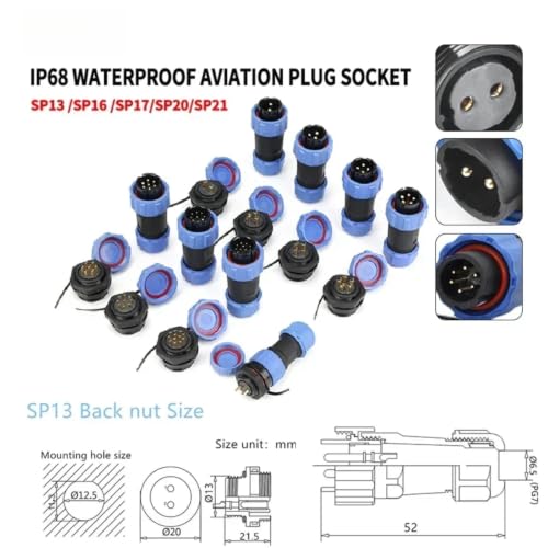Conector impermeable SP13 de 6 pines enchufe aéreo IP68 para montaje en panel de rosca 5