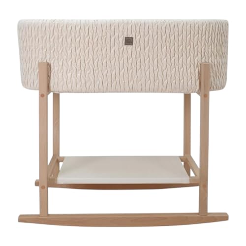 Wiklinopol Couffin Bébé Cosy avec Support en Bois et Matelas – Berceau à Bascule pour Nouveau-Né – Panier Portable avec Espace Rangement – Couleur Ecru