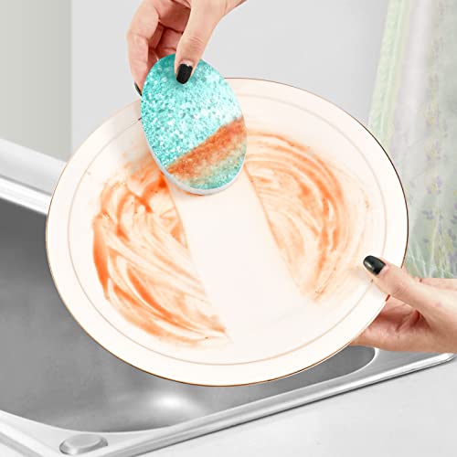 Image of Teal Turquoise Sparkle Kitchen Sponges Abstract Green Cleaning Dish Sponges Non-Scratch Natural Scrubber Sponge for Kitchen Bathroom Cars, pack of 3