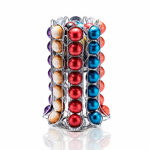 ZCDCP Nespresso Pod Holder, Vertuo Pod Holder Carousel Stand Storage with 360 Degree, Chrome Coffee Pod Holder Organizer for Nespresso Vertuo, 80 Pods -  01