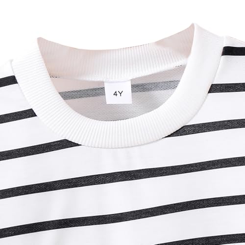 Toddler Girl Clothes-Black and White Stripe Print Crewneck Sweatshirt-Little Girls Long Sleeve Top Size(3~7 years)2