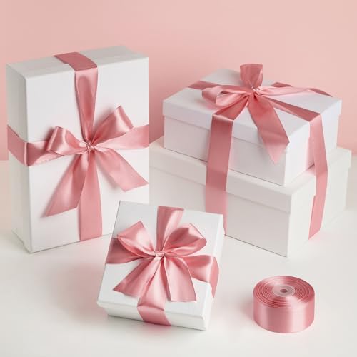 Image of Mauproy 1-1 /2 Inch Wide Rose Gold Satin Ribbon, 50 Yards Solid Polyester Fabric Ribbon for Roses Making, Gift Wrapping, Flower Bouquets, Wedding Decorations, Handmade Crafts