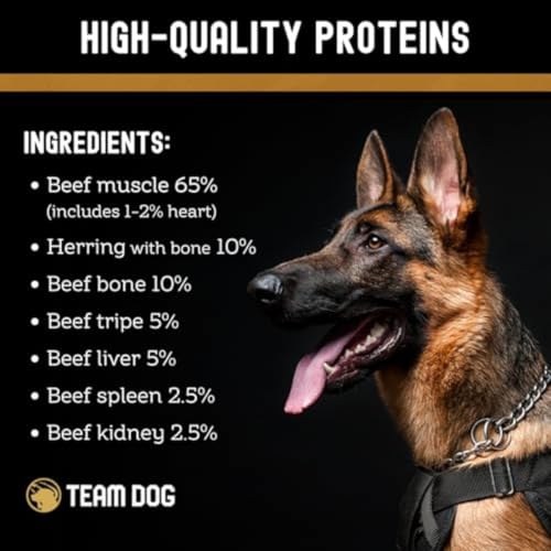 Image of Team Dog Raw Frozen Dog Food | 65% Beef Muscle, Organ Meats, Herring & Green Tripe for Dogs | All Natural Grain Free Dog Food for Optimal Health, Digestion & Coat | 16 x 1lb Rolls