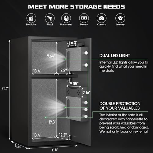 Cassaforte ignifuga – Cassaforte di sicurezza elettronica con doppia luce LED, fodera in flanella e doppio sistema di allarme, soluzione di archiviazione sicura per casa e ufficio