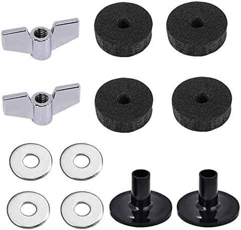CAGERO（12 Pieces）Cymbal Replacement Accessories Cymbal Sleeves with Base Wing Nuts Cymbal Felts Hi-Hat Clutch Felt Hi Hat Cup Felt&Cymbal Washer (black)