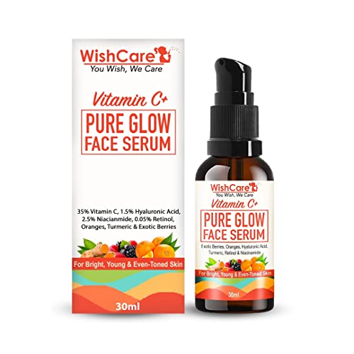 WishCare Pure Glow 35% Vitamin C Face Serum – With Hyaluronic Acid, Retinol, Niacinamide, Oranges, Berries & Turmeric – For Glowing, Bright, Young and Even Toned Skin – 30 ml