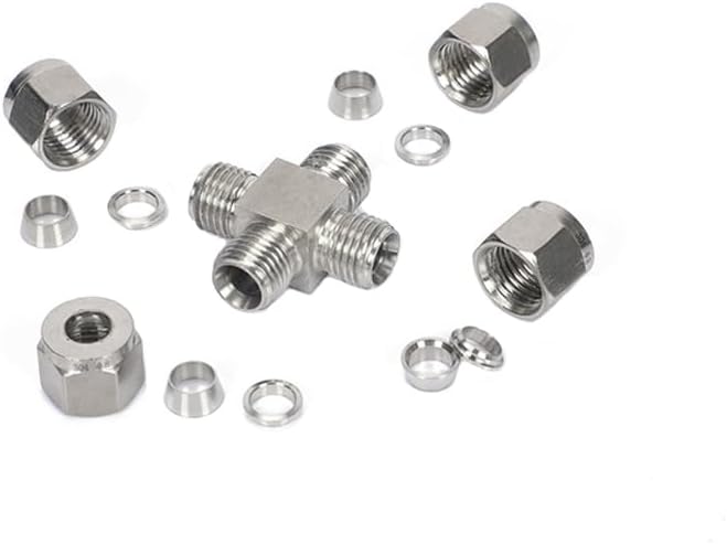 1PC 304 Stainless Steel Double Ferrule Straight Cross Fitting 16mm Tube Hex 4-way Equal diameter cross joint