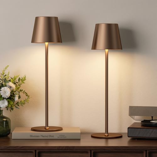 Image of Aooshine Cordless Table Lamps Set of 2, Touch Lamps with 3-Color Modes, Wireless Touch Control Bedside Lamps for Bedroom (Brown)