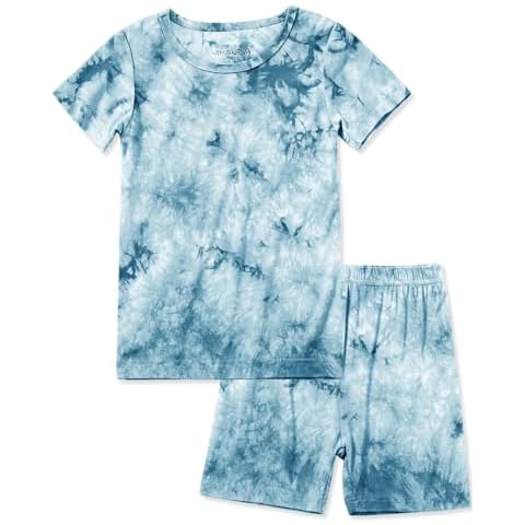 Jimonda Baby/Toddler Soft Sleepwear Short sleeve Kids Cool Pajama Outdoor 2-Piece Shirt&Shorts Casual sets Tie Dye PJ(Blue tie dye,7-8Y) Cover