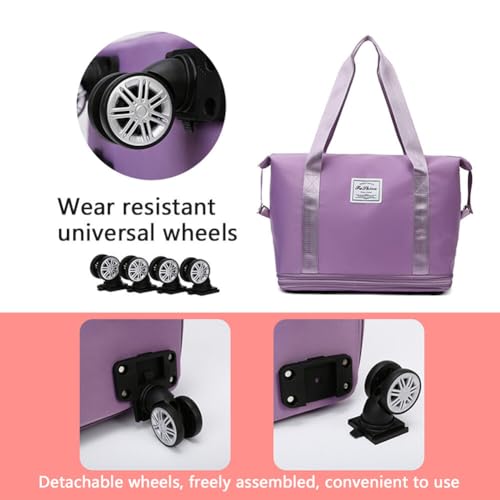 LYFJMUS High-Capacity Foldable Travel Bag with Spinner Wheels Expandable Foldable Duffel Bag Detachable Rolling Wheels Travel Bag Carry on Duffel Bag for Men Women Lightweight Suitcases ﻿3
