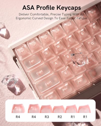 Image of Pink Clear Keycaps Set, 126 Keys Transparent Shine Through Keycap, ASA Profile Keyboard Key Caps, MX-Compatible for 61 /68 /84 /87 /98 /100 /104-Key Mechanical Keyboard