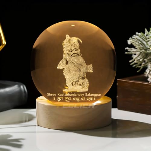 Image of 3D Hanuman Crystal Ball Night Lamp, Solar System Hanuman Crystal Ball Night Light, USB Table Colorful LED Wooden Crystel Ball for Home, Office, Birthday Gift (Kashtbhanjan Dev)