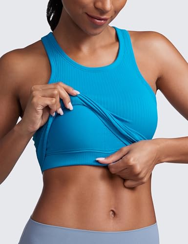 Image of CRZ YOGA Seamless Rib Racerback Crop Tank | Light Support, Removable Pads, Yoga, Ribbed, Racerback, Longline Sports Bras for Women
