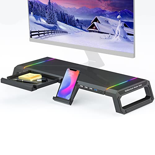 MOOJAY Elevador de Monitor para Escritorio RGB Gaming Lights 4 USB, Soporte...
