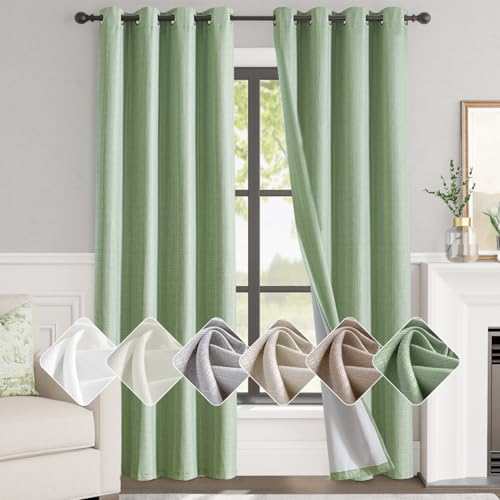 jinchan 100% Blackout Curtains for Bedroom Living Room Linen Blackout Curtains 96 Inch Long Room Darkening Curtains Linen Textured Drapes 52" W 2 Panels Window Curtains Grommet Top Heathered