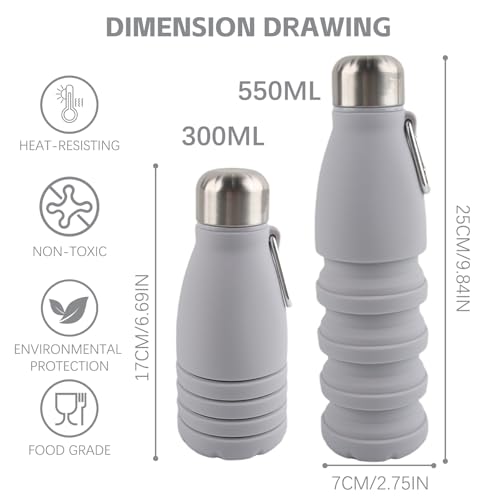 Dwafill Faltbarer Trinkbecher, 550 ML Sport Becher, Tragbares, Undurchlässig und Spill-Free, Ideal für Reisen, Sport und Outdoor-Aktivitäten (Grau)