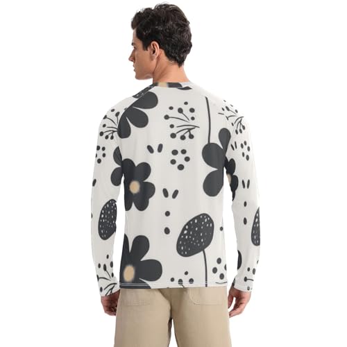Black Flowers Men's Swim Shirts UPF 50+ Loose Crew Neck Round Neck Long Sleeve Sun Protection UPF 50+ Water Fishing2