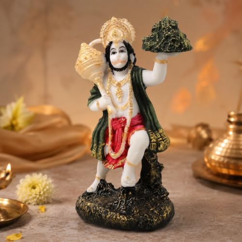 Image of ARMONIA Hanuman Ji God Idol for Home Decor - 9 Inch Resin Bajrangbali Murti Figurine, Best Spiritual Gift for Wedding, Pooja Room, Car Dashboard, Living Room,Housewarming (Including Cloth)