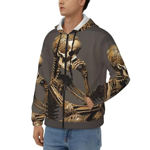 Sweat à capuche extensible homme pull doux imprimé squelette chaud