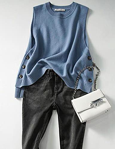 Hangnifang Women'S Round Neck Sleeveless Pullover Ribbed Knit Sweater Vest Top thumb #4